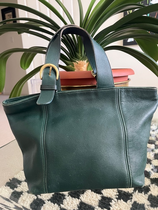 Coach Handbags - Vintage Coach Dark Green Leather Satchel with Gold-Tone Buckles